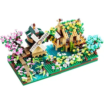 Архитектурата на града Ботаника Къща дърво Сакура Набор от градивни блокове Модел на вятърна мелница череша цвете Играчка, подарък за възрастни момичета