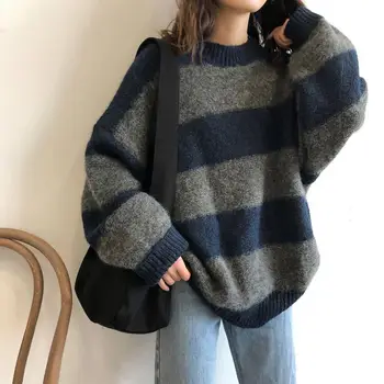 Нов всекидневни женски тънък пуловер оверсайз, ретро шарени свободен пуловер, градинска дрехи, есента вязаный жилетка, женски 2021 Sueter Mujer