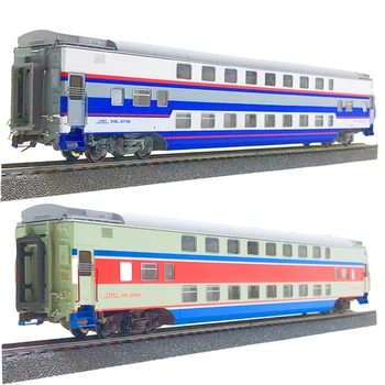 1/87 Модел влакове със система за вътрешно осветление, двуетажен модел на влак с твърд спално място, образователна играчка за момчета, подарък