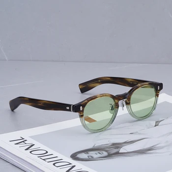 Vintage слънчеви очила, дизайнерски слънчеви очила за жени, зелени лещи, ацетат 2023, ретро, кръгли поляризирани слънчеви очила, луксозни слънчеви очила