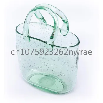 HAETINGCARE Стъклена ваза във формата на чантата ръчно изработени, правоъгълна ваза от рециклирано стъкло, ръчно изработени, домашно сватбена украса на закрито и на открито